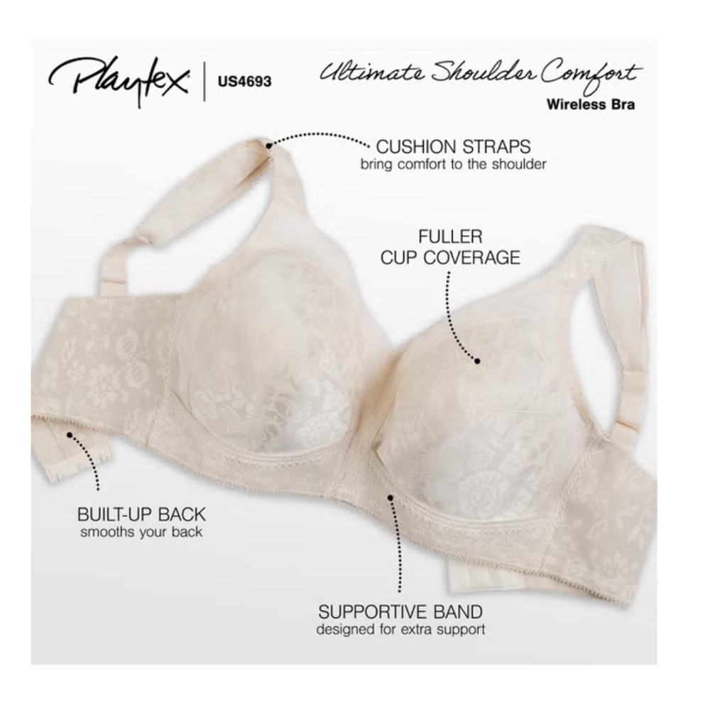 Playtex 18 Hour Ultimate Shoulder Comfort Wireless Bra 38D Toffee 4693 New - Picture 4 of 10